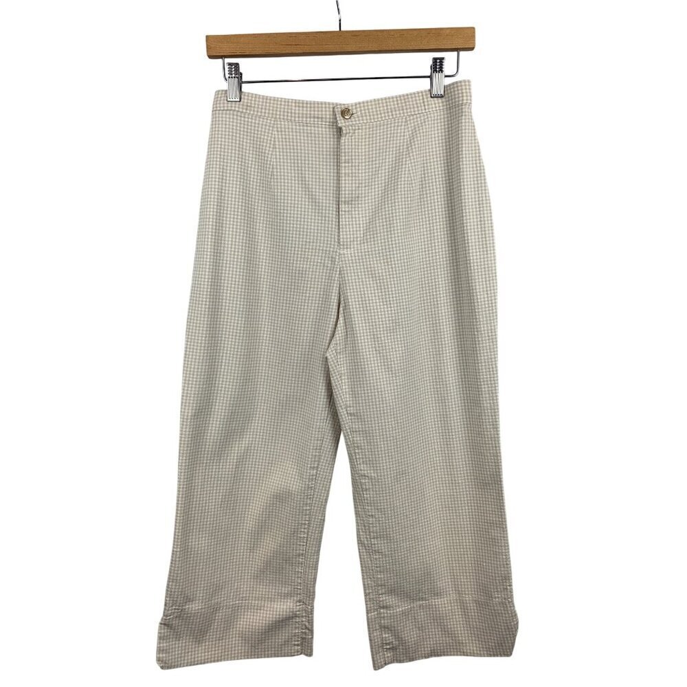 Stephanie Parks Womens Beige Checkered Pants Size M Cotton Blend